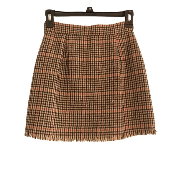 Urban Outfitters Dark Academia Plaid Fringe Wrap Skirt Teryn Fray Houndstooth - Picture 4 of 15